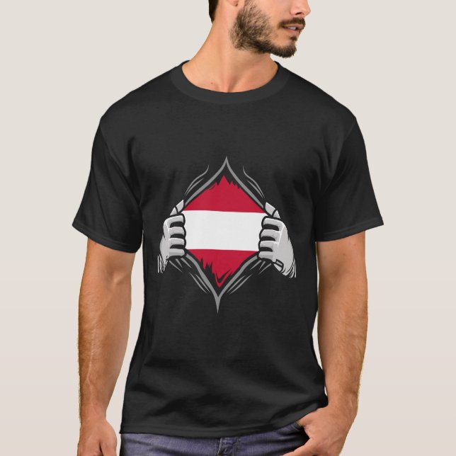 Two Hands Ripping Revealing Flag of Austria T-Shirt (Front)