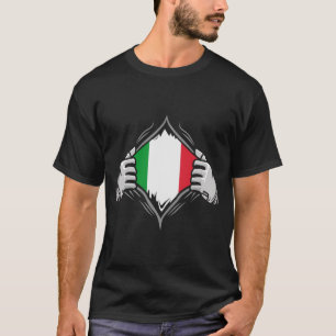 Two Hands Ripping Revealing Flag of Italy T-Shirt