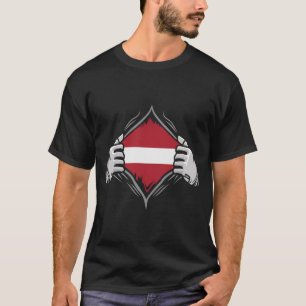 Two Hands Ripping Revealing Flag of latvia T-Shirt