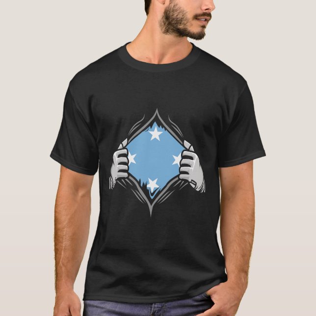 Two Hands Ripping Revealing Flag of Micronesia  T-Shirt (Front)