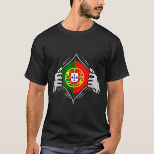 Two Hands Ripping Revealing Flag of Portugal  T-Shirt