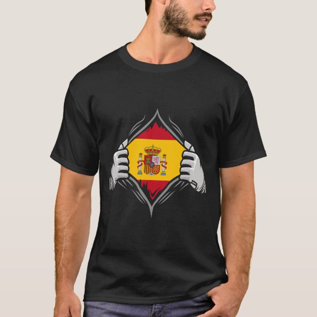 Two Hands Ripping Revealing Flag of Spain   T-Shirt (Front)