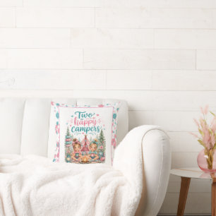 Two Happy Campers Twin Girls' Birthday Party  Cushion