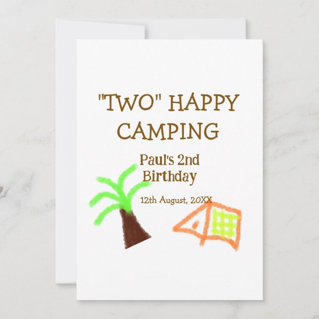 Two happy camping 2nd birthday tree camp kids invitation (Front)