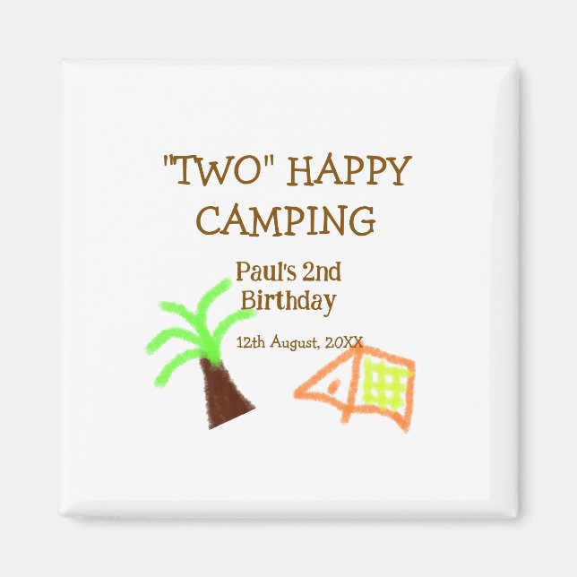 Two happy camping 2nd birthday tree camp kids magnet (Front)