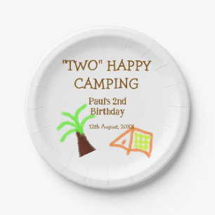 Two happy camping 2nd birthday tree camp kids paper plate