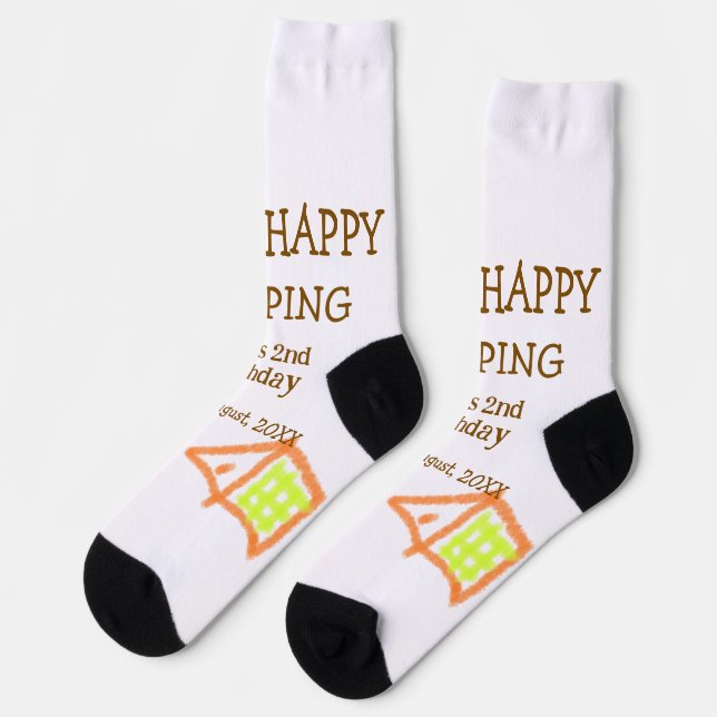Two happy camping 2nd birthday tree camp kids socks (Left)