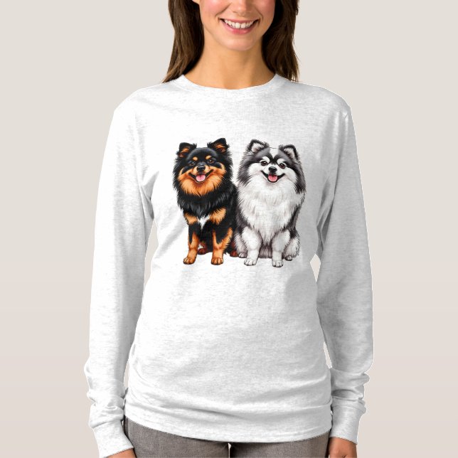 Two Happy Fluffy Dogs Sit Side by Side T-Shirt (Front)