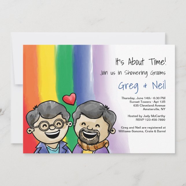 Two Happy Guys Gay Shower Invitation (Front)