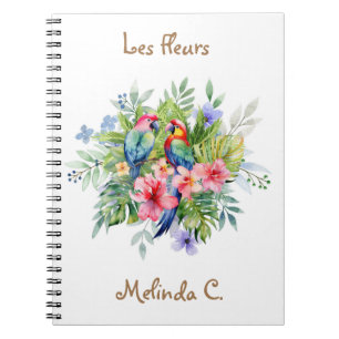 Two Happy Macaws with Tropical Flowers Notebook