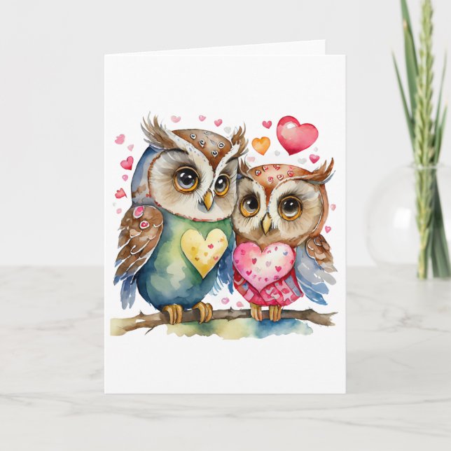 Two Happy Owls in Love BLANK  Card (Front)