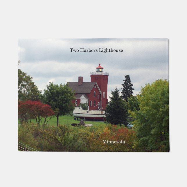 Two Harbour Lighthouse & Boat door mat (Front)