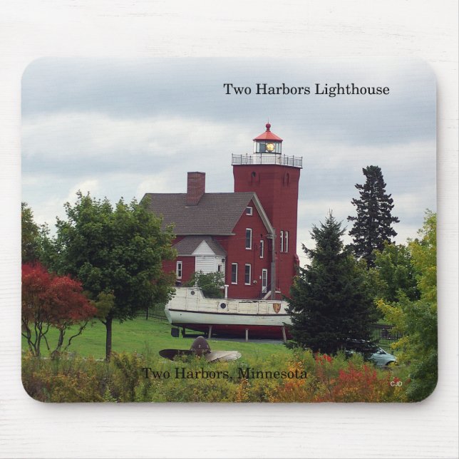 Two Harbours Lighthouse & Boat mousepad (Front)