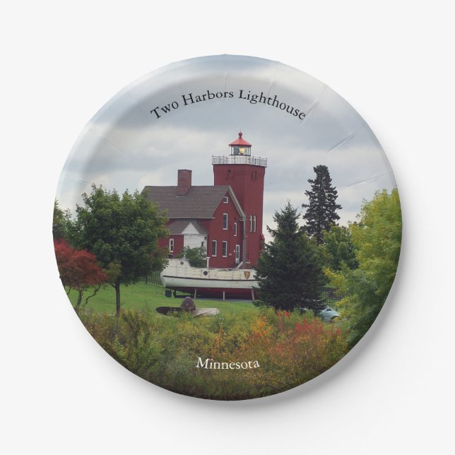 Two Harbours Lighthouse & Boat paper plate (Front)