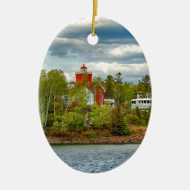 Two Harbours Lighthouse (Summer) Ceramic Tree Decoration (Front)