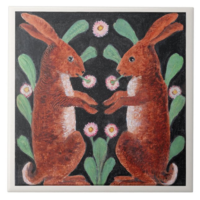 Two Hares by William Bell Scott Tile (Front)