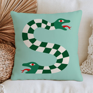 Two-Headed Snake in Green Checkered Pattern Funky Cushion