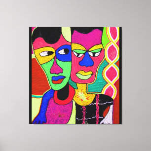 Two Heads Acrylic Oil On Canvas By Moji Okubule Print