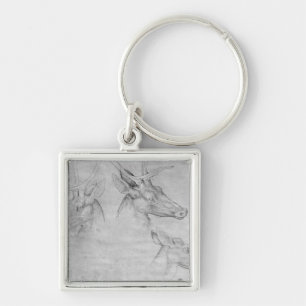 Two heads of stags, one head of a doe key ring