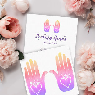 Two Healing Hands Heart Hamsa Colourful Customised Square Business Card