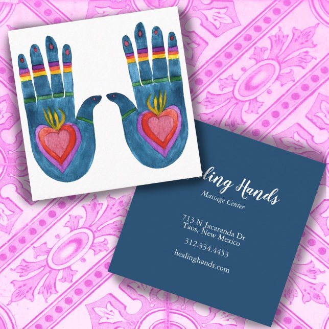 Two Healing Hands Watercolor Boho Chic Square Business Card (Creator Uploaded)