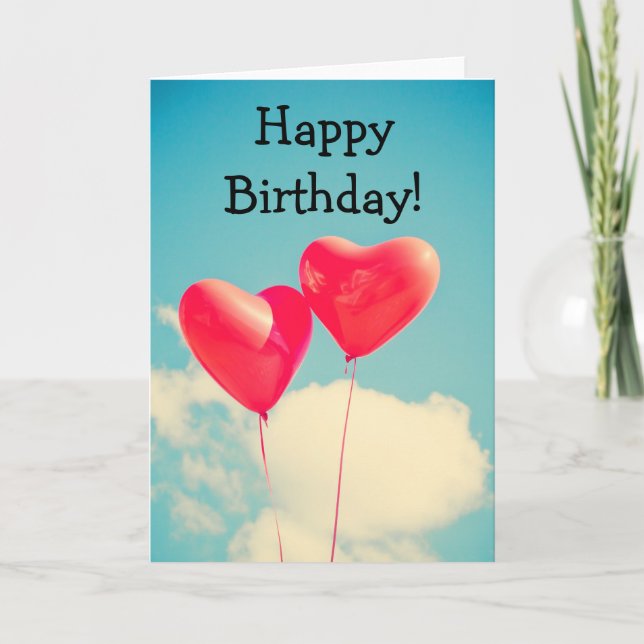 Two heart-balloons: Happy Birthday Card (Front)