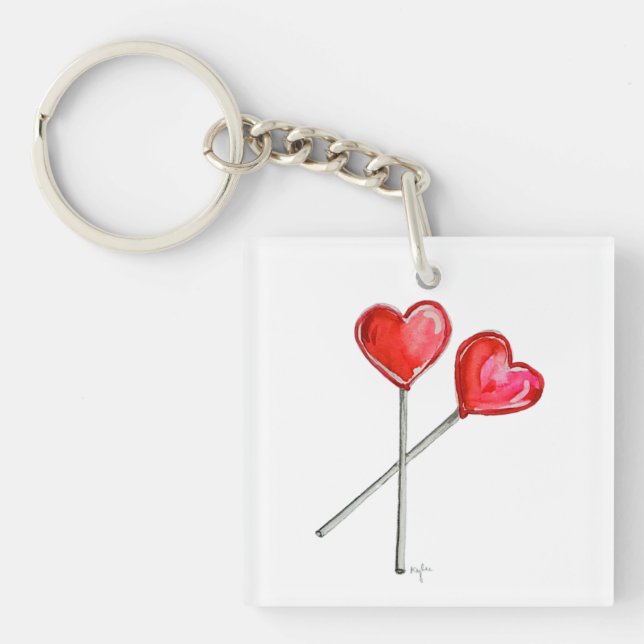 Two Heart Lollies Key Ring (Front)