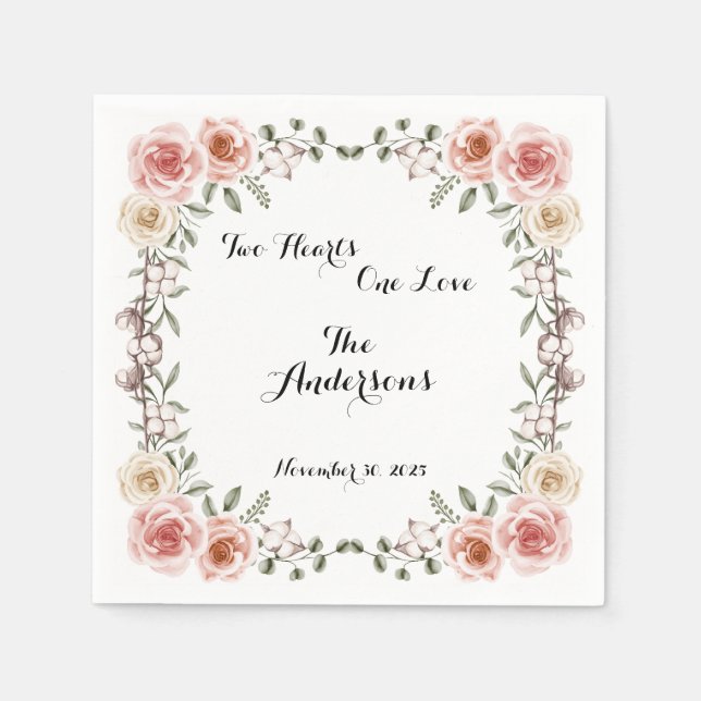 Two Heart One Love Rustic Arbor Roses Wedding Napkin (Front)