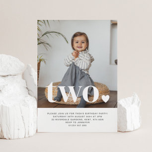 Two Heart Photo First Birthday Invitation 