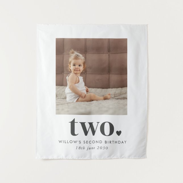 Two Heart Square Photo 2nd Birthday Tapestry (Front)