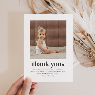 Two Heart Square Photo 2nd Birthday Thank You Card