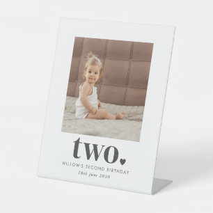 Two Heart Square Photo 2nd Birthday Welcome Pedestal Sign