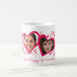 Two hearts 1st wedding anniversary photo mug