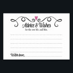 Two Hearts Advice and Wishes Wedding Card<br><div class="desc">These stylish Advice & Wishes cards will be the perfect addition to your wedding reception. It features a swirly black border with a plum purple heart on top. The text inside is "Advice & Wishes" in a fun black script font and "for the new Mr. and Mrs." in a simple...</div>