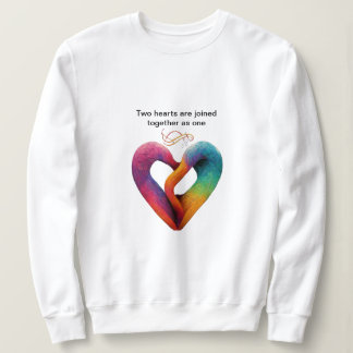 two hearts are joined together as one sweatshirt