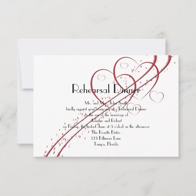 Two Hearts as One Rehearsal Dinner Invitation (Front)