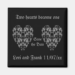 Two hearts become one save the date magnet