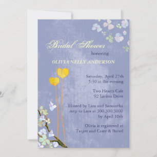 Two Hearts Blue Spring Floral Bridal Shower Invitation
