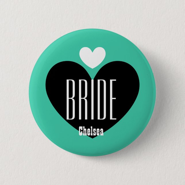 Two Hearts Bride Modern Wedding V09 TEAL 6 Cm Round Badge (Front)
