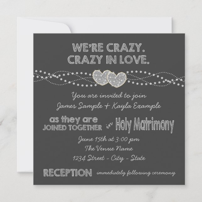 Two Hearts Chalkboard Wedding Invitation (Front)