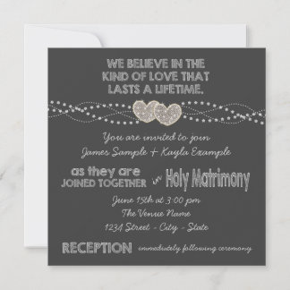 Two Hearts Chalkboard Wedding Invitation