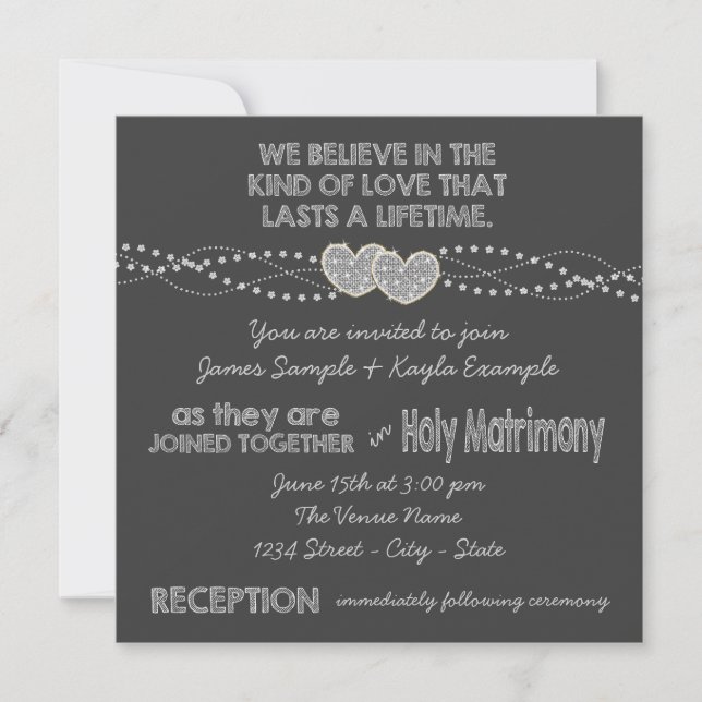 Two Hearts Chalkboard Wedding Invitation (Front)