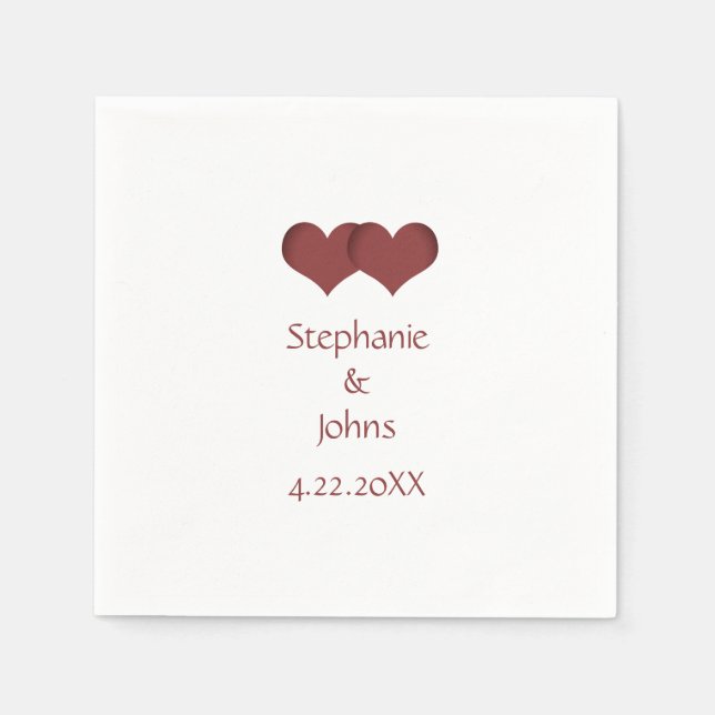 Two Hearts Couple Romantic Custom Name Wedding  Napkin (Front)