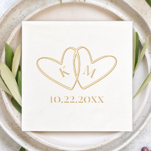Two Hearts Couple's Initials & Wedding Date Simple Foil Napkins