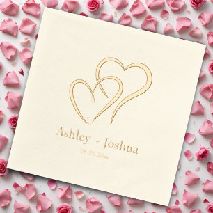 Two Hearts Custom Name and Date Wedding Foil Napkins