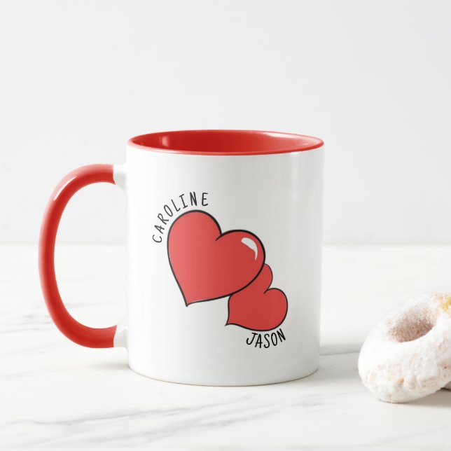 Two Hearts Custom Names Mug (With Donut)