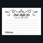 Two Hearts Date Jar Ideas Wedding Cards<br><div class="desc">These stylish date jar cards will be the perfect addition to your wedding reception or bridal shower. The design features a swirly black border with a plum purple heart on top. The text inside is "Date Jar" in a fun black script font and "share your best date idea" in a...</div>