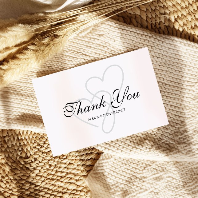 Two Hearts Elegant Script Wedding Thank You Card (Creator Uploaded)