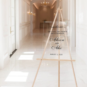 Two Hearts Elegant Script Wedding Welcome Sign