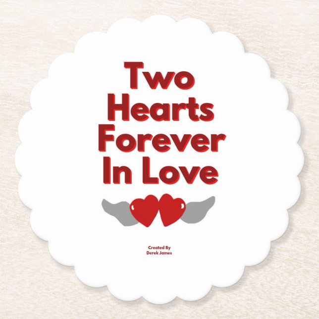 Two Hearts Forever In Love Scalloped Round Coaster (Front)